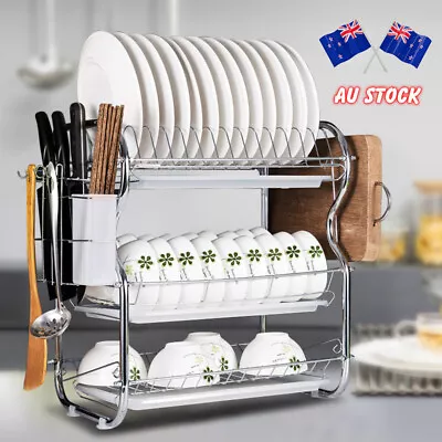 3 Tier Dish Rack Tableware Drying Cutlery Storage Removable Cutting Board Holder • $36.95