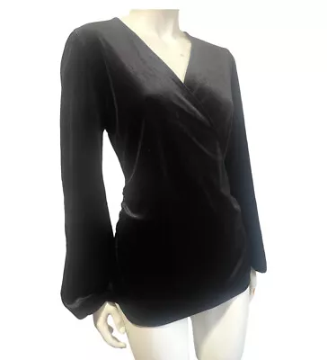 BODEN Elle Luxurious Black Velvet Wrap Top Women’s Size 10 • £33.73