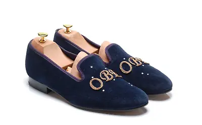 Richard James OBE Navy Blue Velvet Loafer Slipper Shoes: `Albert` Size 12 - 46 • £115