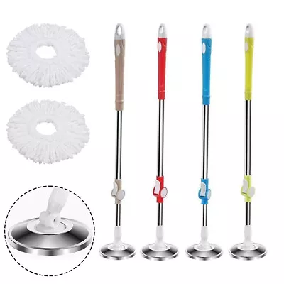 360° Rotating Spinning Mop Pole Handle Replacement With 2x Microfiber Mop Heads • $16.99