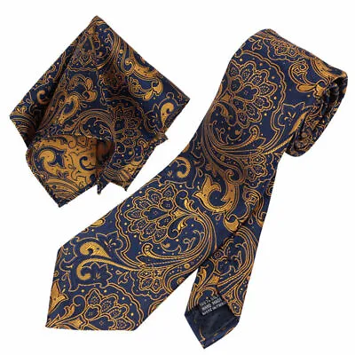 Men Floral Paisley Wedding Tie & Pocket Square Hanky Handkerchief Matching Set • £5.99