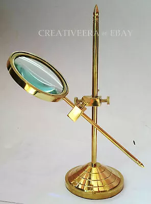 Vintage Brass Table Marine Magnifier Magnifying Reading Glass W Nautical Stand  • $28.16