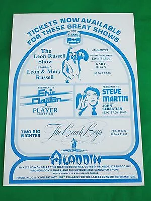 1978 Concert Handbill ALADDIN Eric Clapton/Steve Martin/The Beach Boys/Player  • $4.95