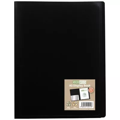 Eco-Eco A5 100% Recycled Display Book 20 Pages Pocket Black Flexicover ECO015 • £19.90