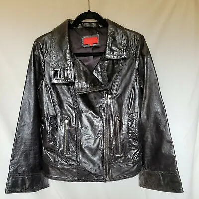 $17.50 • Buy VAKKO Sport Medium Leather Motorcycle Jacket Bomber 1990s Belted Black Vintage