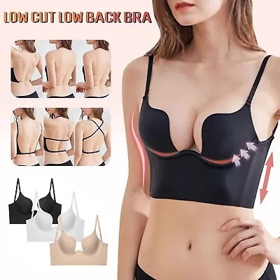 Low Back Bras For Women Seamless Deep U Plunge Backless Bra Multiway Convertible • $14.78