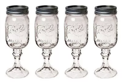 Set Of 4 Ball Mason Jar Wine Glass Goblets Sweet Tea  9.5  Redneck Stemware NEW • $49.99