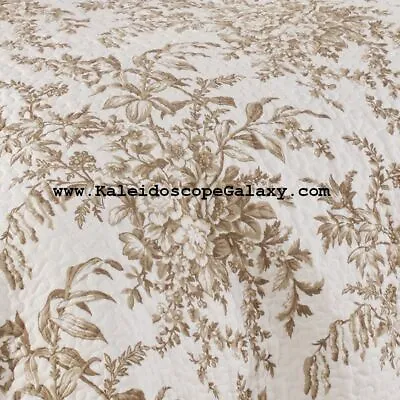 Laura Ashley Toile Floral 3pc Full/Queen QUILT Farmhouse Cottage Brown Mocha • £128.36