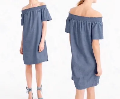 J Crew Dress Size 2 Blue Off The Shoulder Chambray Beach Smocked Woman’s • $20