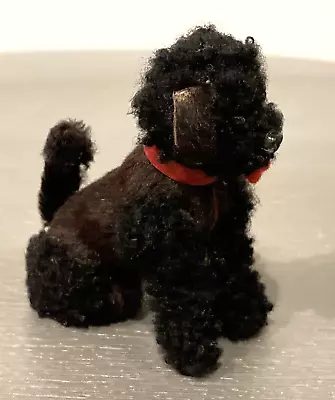 RARE Vintage Real Fur West Germany Black Poodle Dog Dollhouse Miniature 2.5” • $48.99