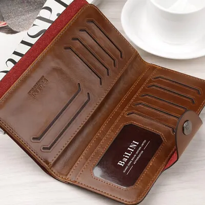 Men's Bifold Leather Wallet Long Clutch Purse Credit ID Card Holder Handbag Gift • $8.99