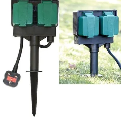 £17.90 • Buy 2 Way Garden 3m Cable Extension Twin Socket With Stand Outdoor Waterproof Lead