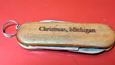 VTG 3 Tool Multi Tool 2 1/4  Engraved Wood Handle Christmas Michigan SOUVENIR  • $11.19