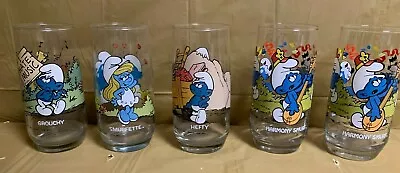 5 Vintage Smurf Glasses - 4 Designs (1983) • $25