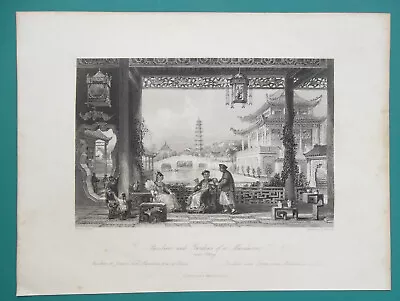 CHINA Mandarin Villa & Garden Near Peking - 1841 Antique Print T. Allom • $35