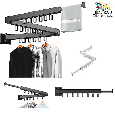 Wall Mounted Clothes Drying Rack Foldable Dryer Line Airer Indoor Outdoor Metal • £15.90