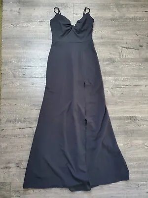 Windsor Women's Black HIGH SLIT V Neck Spaghetti Strap Formal Dress Size 5/6 • $24.32