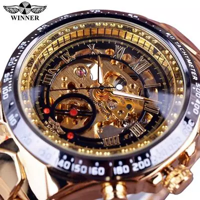 Mechanical Sport Bezel Golden Watch Mens Watches Luxury Automatic Skeleton Watch • $31.99