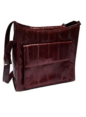 Vintage Lee Sands 100% EEL SKIN Red Satchel Purse Handbag Shoulder Strap Bag • $14.99