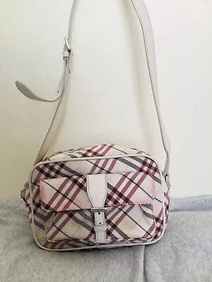 Burberry Blue Label White Crossbody Preowned Sling Bag Checkered Used • $90