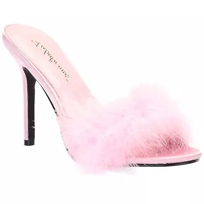 Pleaser Pink Marabou Slip On Fluffy Mules Feather Boudoir Eu 35 - Uk Size 2 • £39.99