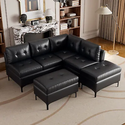 L-Shaped Corner Sofa Pu Leather Sectional Sofa Couch With Movable Ottomans • $1035.97