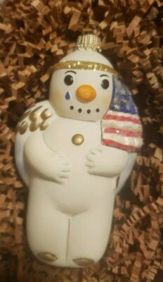$27.98 • Buy Vaillancourt Glass Ornament Patriotic Snow Angel Ornament Signed 