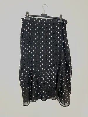 BNWT M&S Black Chiffon Silver Metallic Pattern Skirt Layered Lined Size 16 C • £12.99