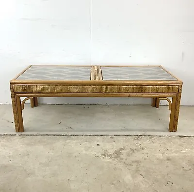 Vintage Coastal Bamboo Coffee Table With Glass Top • $625