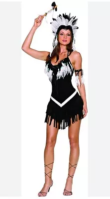 Dream Girl Black Beaded Feather Headdress Tomahawk Tribal Princess Costume  L  • $38