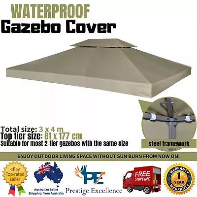 $71.05 • Buy Waterproof Gazebo Cover Top Canopy Replacement Outdoor Patio Garden 3x4M - Beige