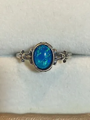 Vintage 925 Sterling Silver Natural Blue Rainbow Opal Ring • $24.99