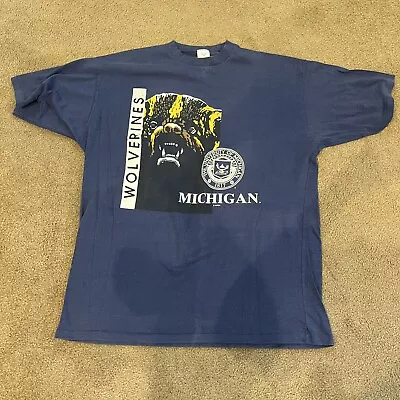 Vtg 90's Michigan Wolverines Jostens T-Shirt Blue Sz XXL Single Stitch Big Logo • $32.95