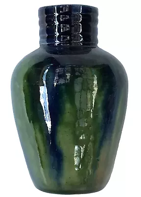 Vtg Faiencerie Thulin Belgium Drip Glaze Art Pottery Vase Blue Green 1930s • $34.95