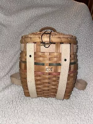 Rare Vintage Woven Wicker Fishing Creel Backpack Basket Or Wall Decor See Pics • $38