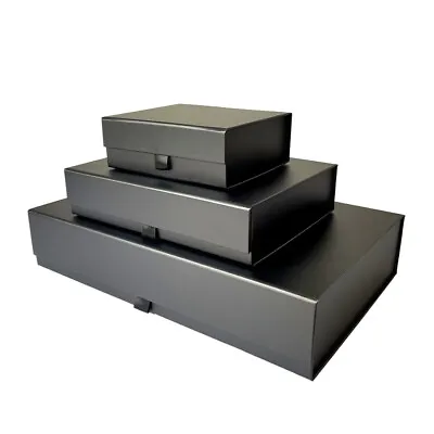 Luxury Premium Black Magnetic Gift Boxes With Folding Ribbon Tab For Weddings • £6.75