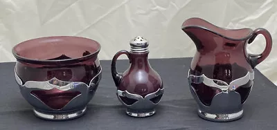 $30.80 • Buy Farber Bros. Krome Kraft Amethyst Cream And Sugar Set Vintage Bonus Salt Shaker