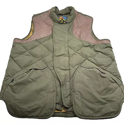 Eddie Bauer Skyliner Mens Large 1936 Green Goose Down Hunting Leather Trim Vest • $100