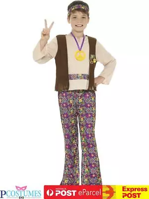 Boys Hippie Costume Childs Hippy 1960s 1970s Fancy Dress Up Kids Book Week • $32.80