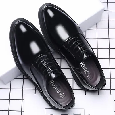 Mens Casual Faux Leather Pointed Toe Lace Up Business Dress Formal Wedding Shoes • £33