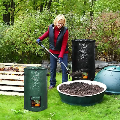 Garden Compost Bin Bag 34 Gallon Reusable Yard Waste Bags Collapsible Lawn BiHne • £9.95