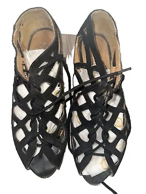 MIA Black 7.5 Open Toe Gladiator Style Lace Up Flat Sandal Solid Women's • £30.27