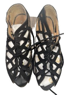 MIA Black 7.5 Open Toe Gladiator Style Lace Up Flat Sandal Solid Women's • £30.27