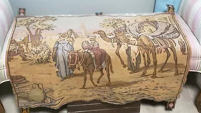 Vintage Belgium Tapestry Middle Eastern Street Scene -  Camels 33  X 25  • $47.99