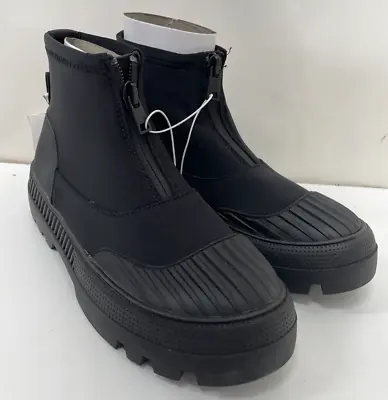 Zara Kids 1 Ankle Boots Black Treaded Zip Front Track Sole Lightweight • $30.95
