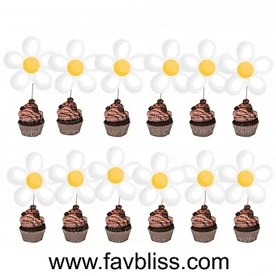 12x Daisy Cupcake Topper Cake Decoration Bday Party Single Sided • $5