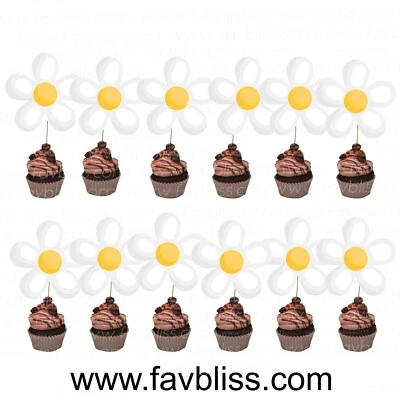 12x Daisy Cupcake Topper Cake Decoration Bday Party Single Sided • $5