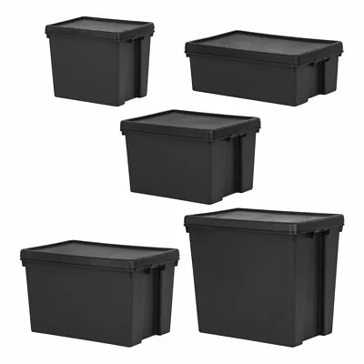 £92.39 • Buy 24L/36L/45L/62L Heavy Duty Recycled Plastic Stackable Storage Box Lids - Black