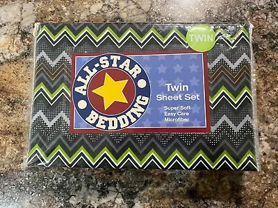 New All-Star Bedding Microfiber Twin Sheet Set-Black/Gray/Green/Orange Zigzag • $22