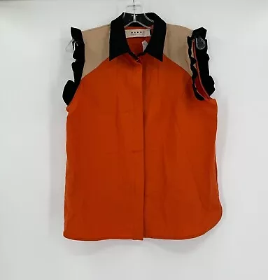 Marni Womens Orange/Black/Tan Winter 2012 Wool Snap Up Ruffle Sleeve Vest Sz 42 • $65